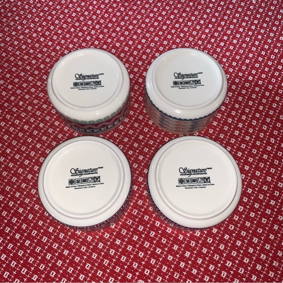 Set of 4 SIGNATURE HOUSEWARES Muti Colored Ceramic Bowls 5” x 2 3/4” EXCELLENT - Picture 4 of 11